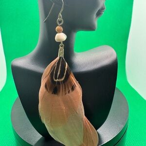 Vintage Chic Feather Drop Earrings with Bead Accents